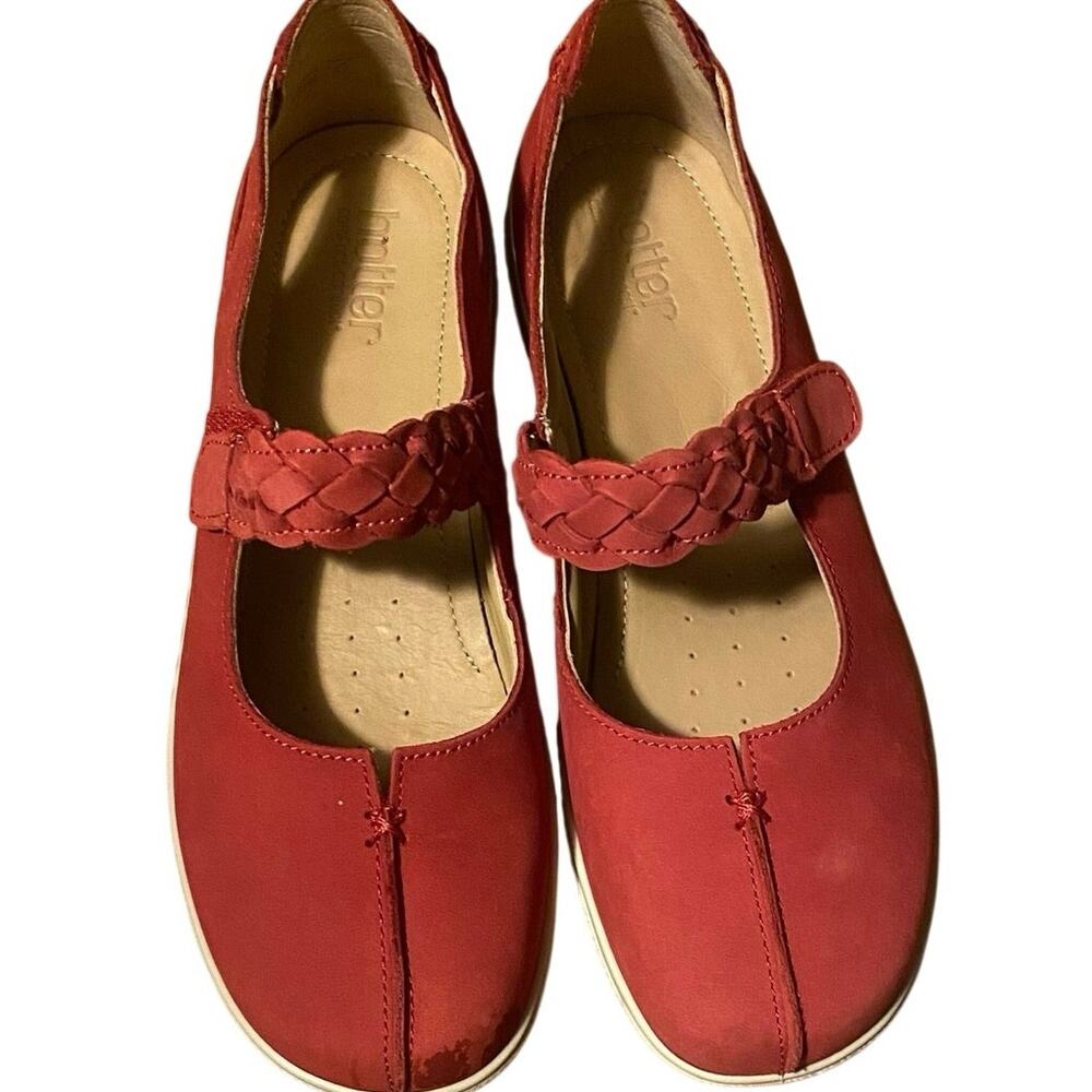 Hotter "Lulu" Women's Suede/Leather, MaryJane, Braided Strap, 9, Red, Hook/Loop